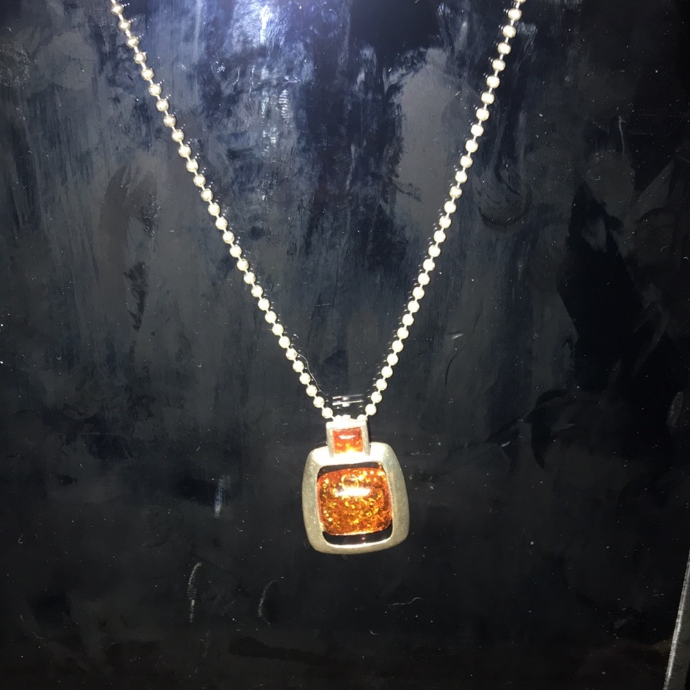 Sterling silver Amber large small stone and chain